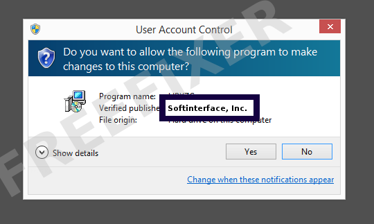 Screenshot where Softinterface, Inc. appears as the verified publisher in the UAC dialog